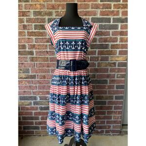 Bernie Dexter Pinup dress - Size XL Nautical Patriotic Cap Sleeve Memorial Day